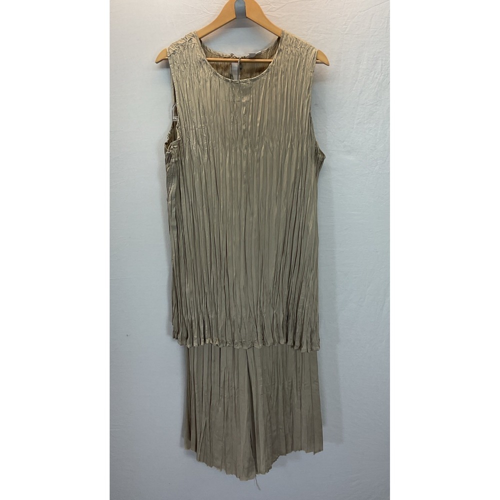 J.JILL Sateen Pleated Crinkle top + wide leg 2pc SET Pull On Taupe formal‎ 3X